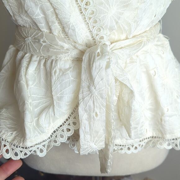 Lulus Coquette Eyelet Lace Embroidered Ruffed Top With Belt Meduim - Picture 6 of 11